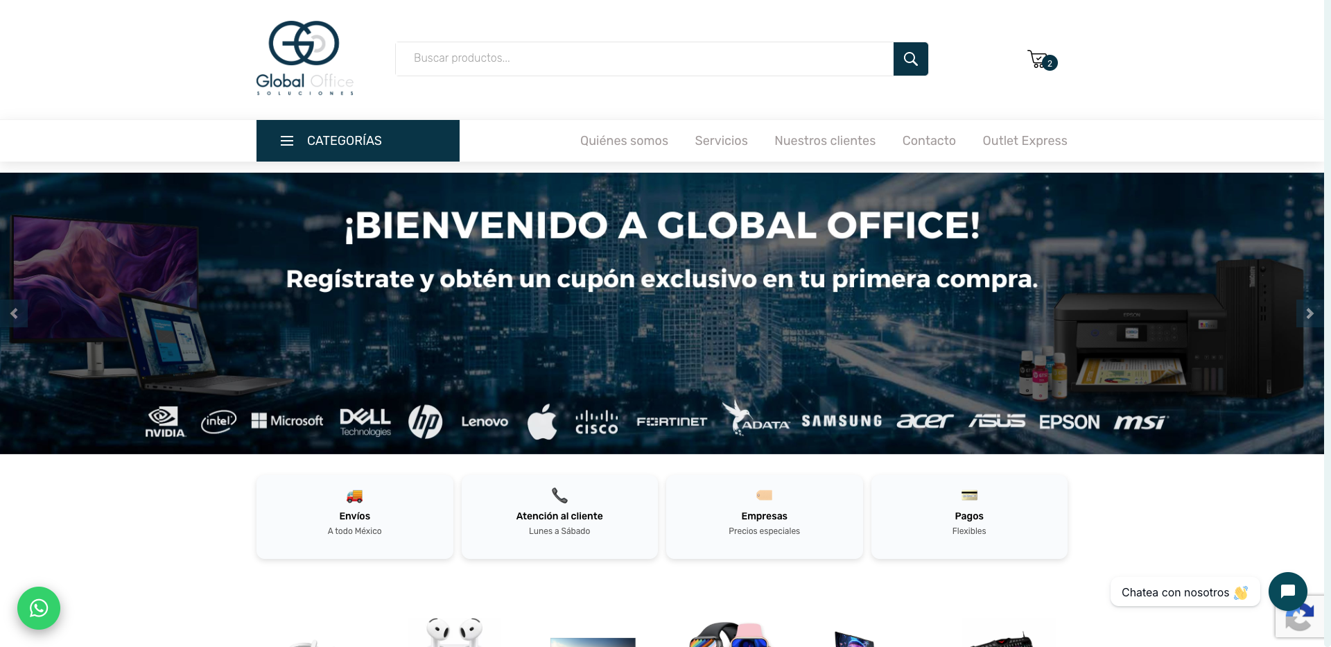 Portada del sitio web de Global Office